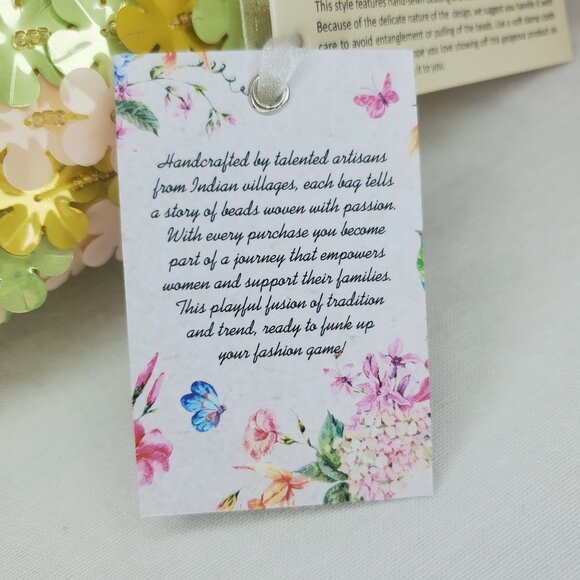 Handcrafted Viral TikTok Beaded Bag Made in India Yellow Flowers Petals Purse - Picture 6 of 14